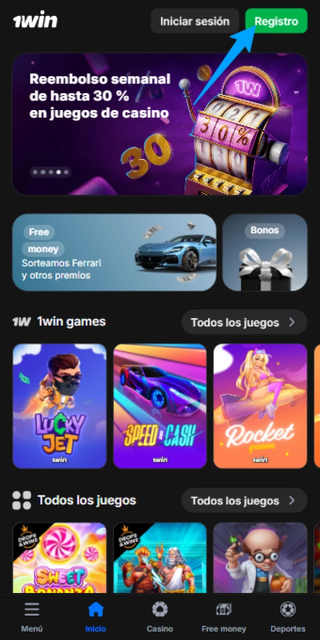 Visita el sitio de 1win y abre el formulario de registro para jugar Tower Rush.