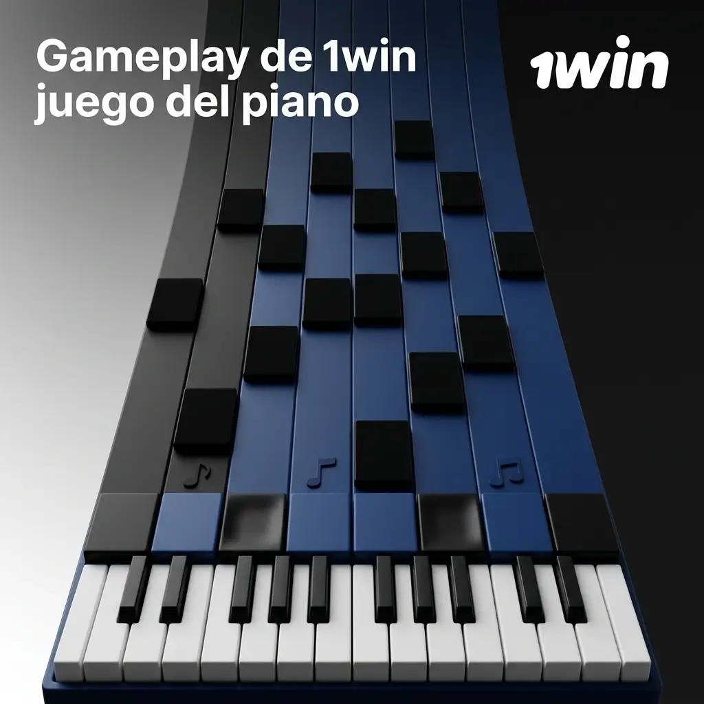 Jugador tocando teclas negras en el juego de piano 1win, acumulando puntos y subiendo en el ranking