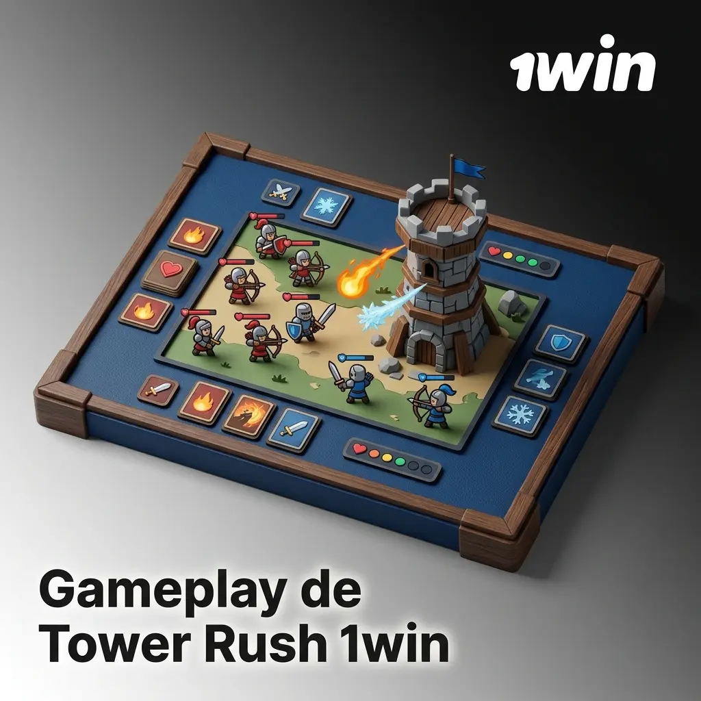 Gameplay de Tower Rush 1win: apila bloques para construir la torre más alta y ganar premios por niveles alcanzados