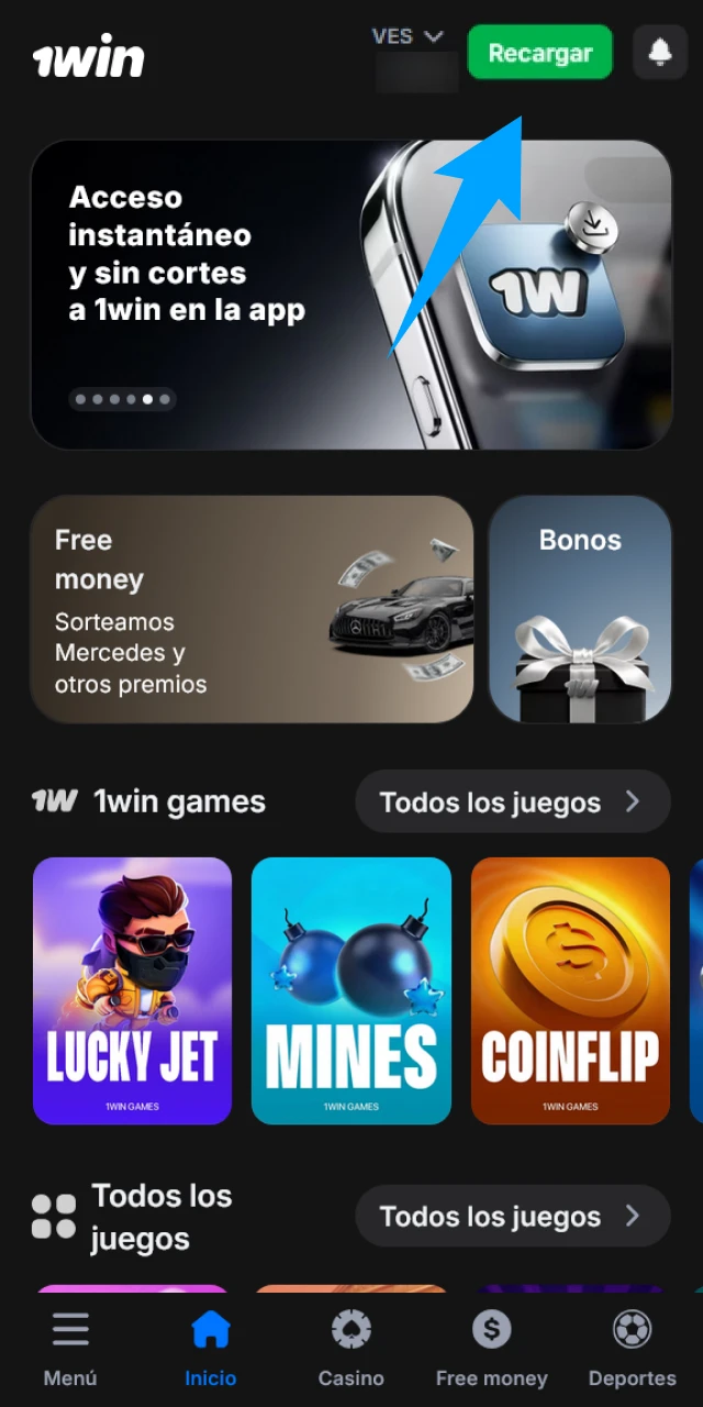 Haz un primer depósito tras el registro en 1win y juega.